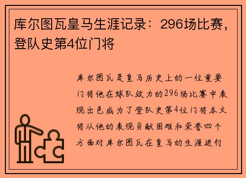 库尔图瓦皇马生涯记录：296场比赛，登队史第4位门将